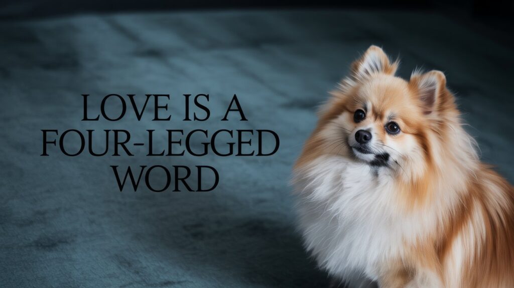 Stylish small breed dog with love quote overlay