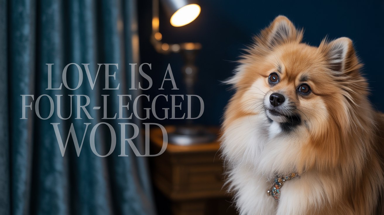 Small glamorous dog with quote on dark background