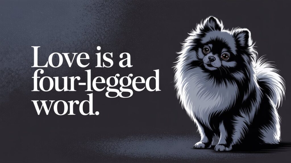 Cute small dog on dark background with touching quote