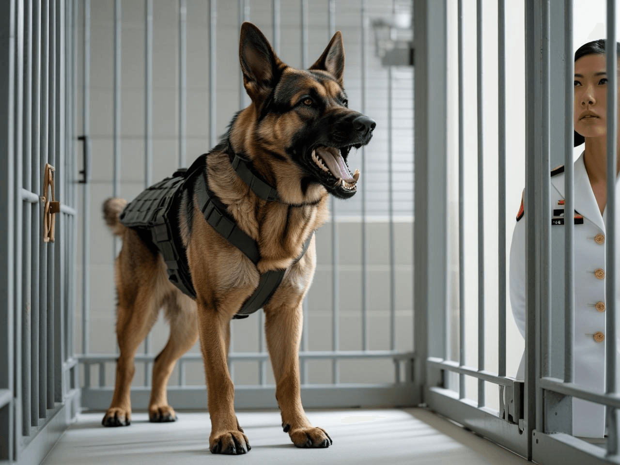 Magan is punished by cleaning the dog kennels, where she first sees Rex,