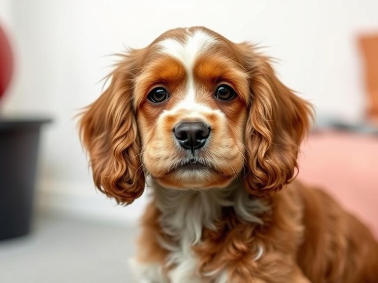 Cocker Spaniel with a short puppy cut haircut for easier maintenance
