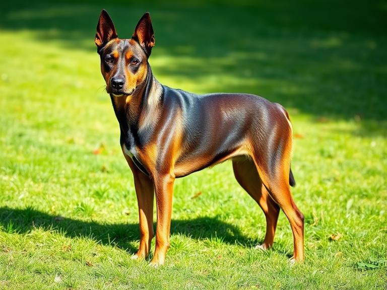"Lancashire Heeler standing on grass showing alert and confident stance."