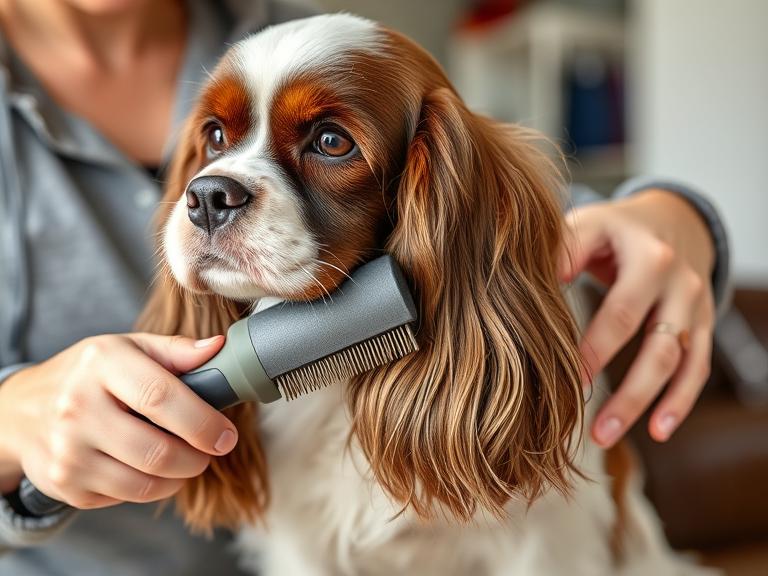 Owner brushing a Cocker Spaniel