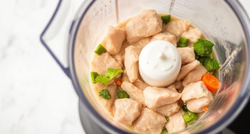 Homemade pureed meal prepared as soft food for dogs after dental surgery.