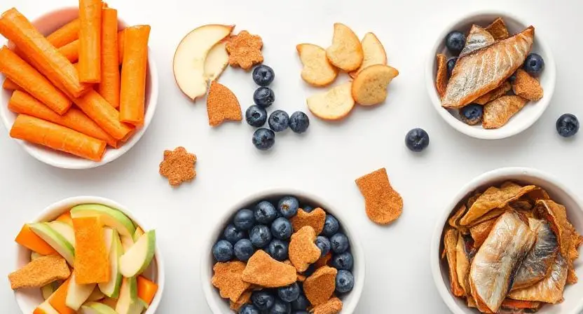 Healthy alternatives to Milk Bones including natural fruits, veggies, and single-ingredient treats.