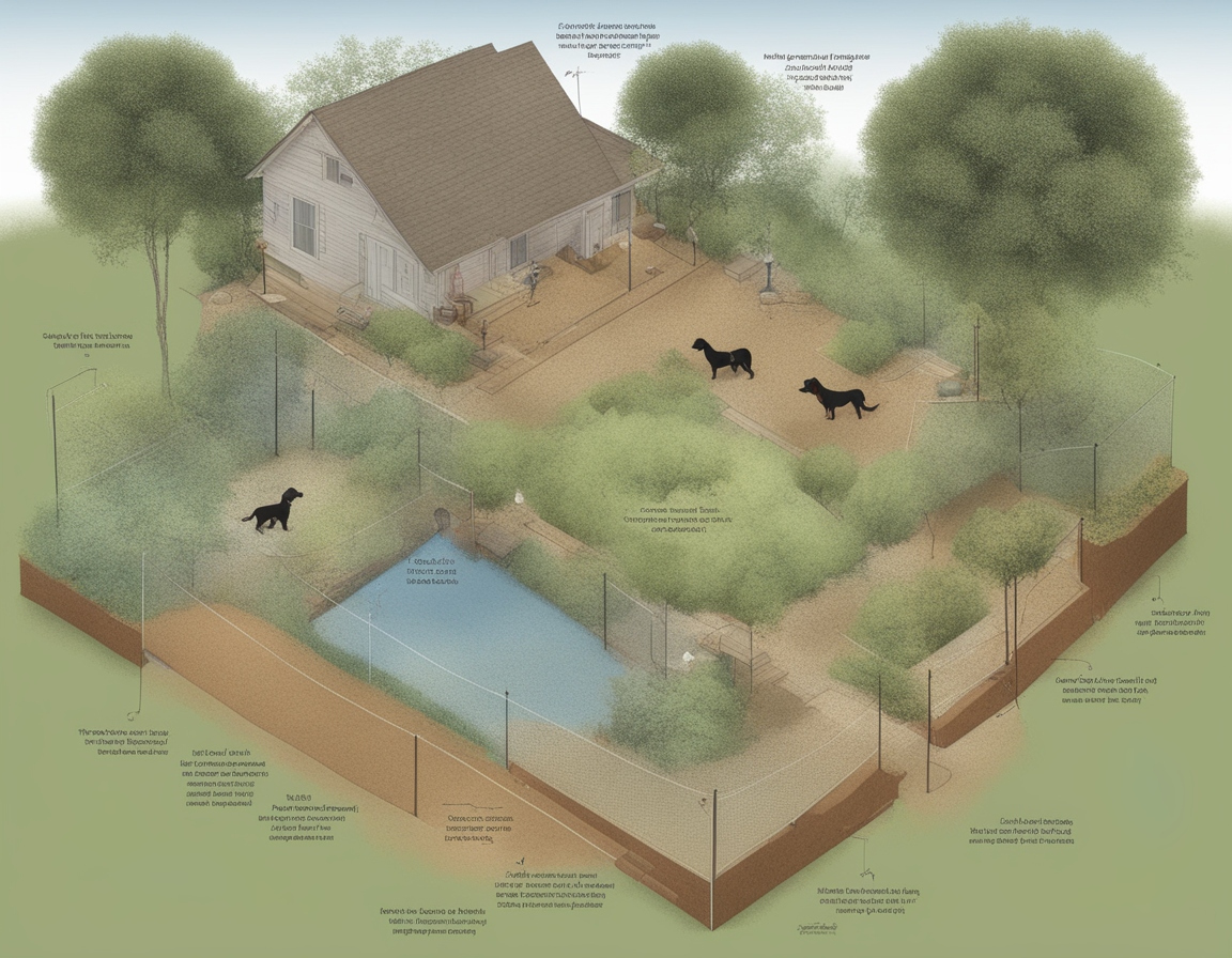 A layered diagram showing natural repellents, habitat modification, physical barriers, and dog training all integrated into a single dog-safe backyard.
