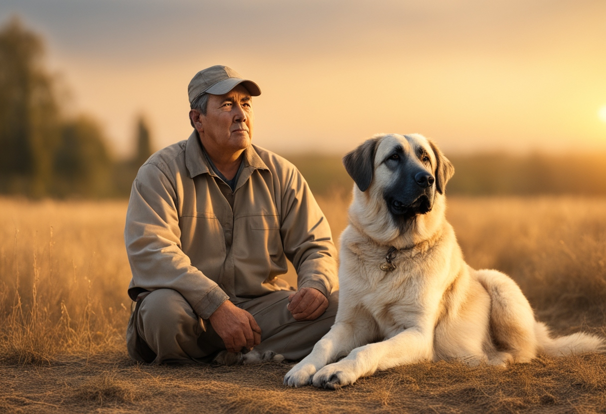 Temperament / Training "Kangal Shepherd sitting beside a farmer