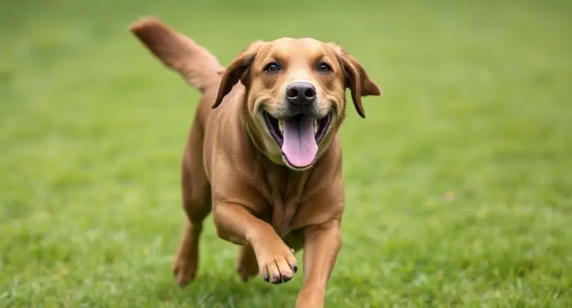 Happy dog showing joy during zoomies with playful expression demonstrating dogs happiness during post-bath energy