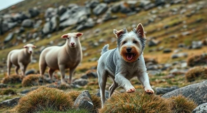Lakeland Terrier in England’s Lake District, representing breed’s working history as a farm and fox-hunting dog