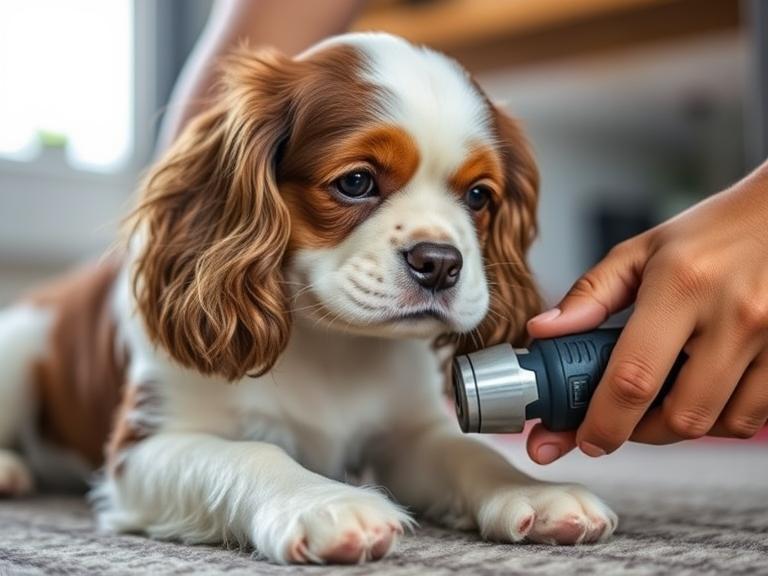 Trimming a Cocker Spaniel’s nails with a pet nail grinder