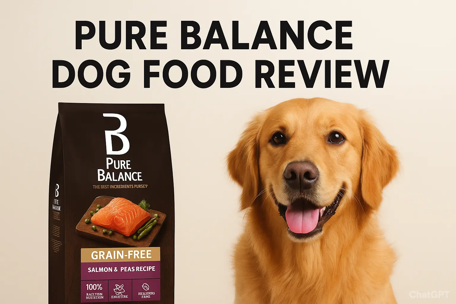 Pure Balance Dog Food Review – Healthy dog enjoying Pure Balance dog food with packaging visible