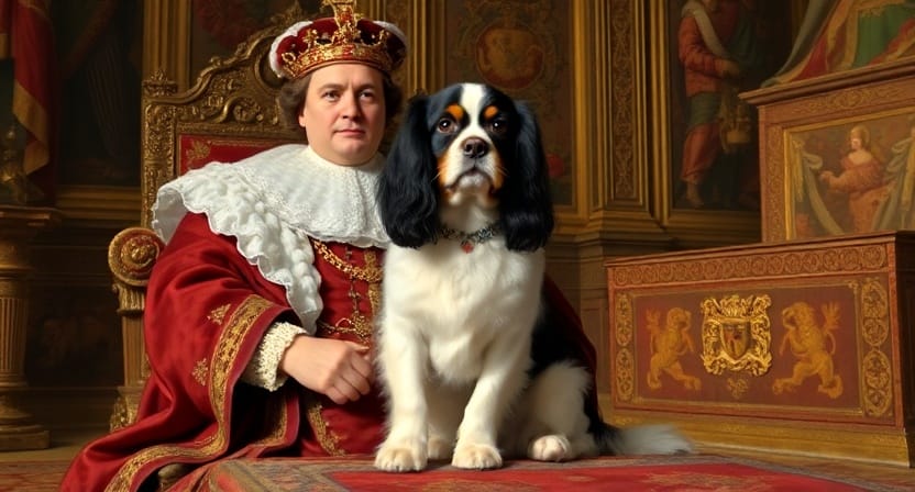 English Toy Spaniel depicted with British royalty, showing its noble origins.