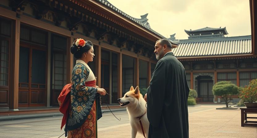 Historic illustration of Japanese Chin with nobility, showing breed’s ancient origins.