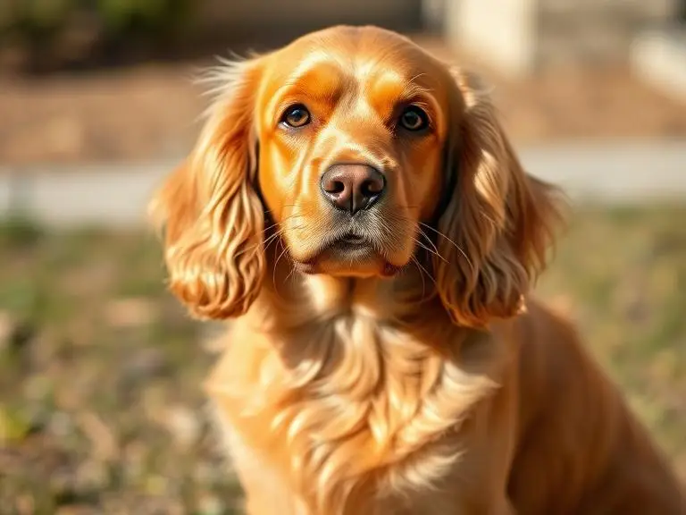 Golden Cocker Spaniel with silky, freshly groomed coat outdoors