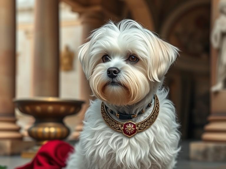 Historical Maltese dog shown as a royal companion in Mediterranean origins