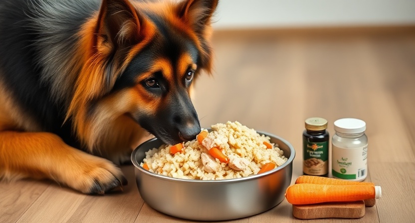 Homemade allergy-friendly dog food for large breed dogs.