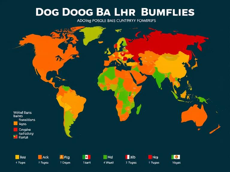 World map showing countries with banned dog breed legislation - color coded by restriction severity
