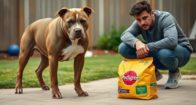 Pitbull requiring higher-protein food than Pedigree provides.