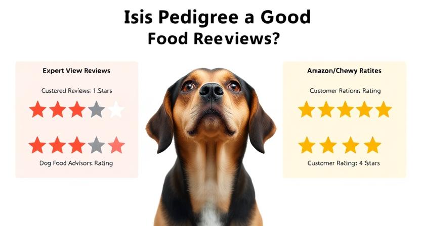 Expert vs customer review ratings of Pedigree dog food compared visually.