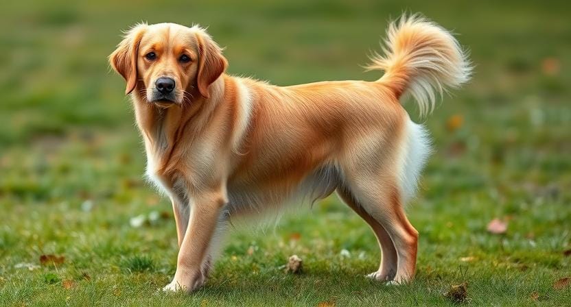 Adult golden cocker retriever full body