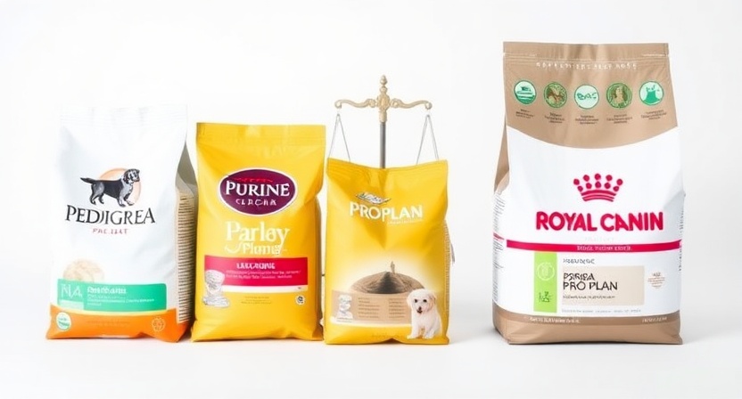 Pedigree compared side by side with Purina Pro Plan and Royal Canin.